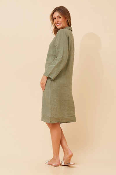RAVINIA SOLID LINEN SHIRT DRESS