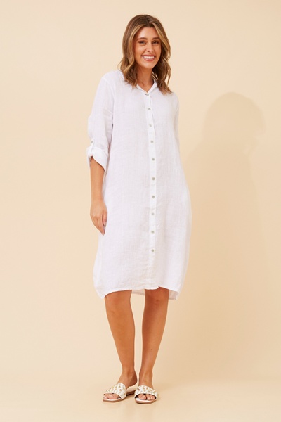 RAVINIA SOLID LINEN SHIRT DRESS