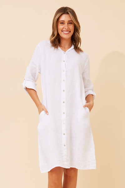 RAVINIA SOLID LINEN SHIRT DRESS