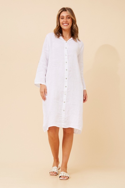 RAVINIA SOLID LINEN SHIRT DRESS