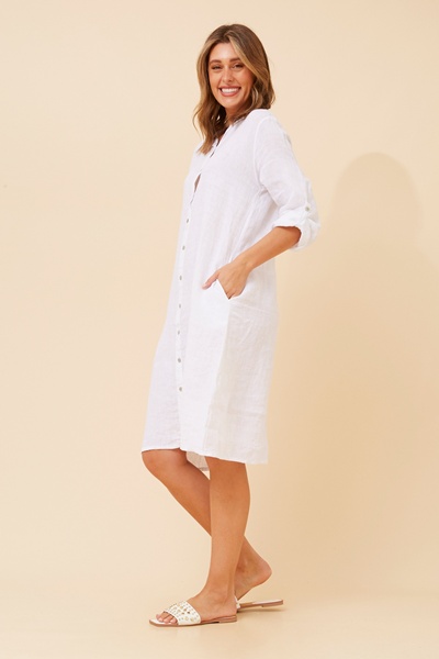 RAVINIA SOLID LINEN SHIRT DRESS