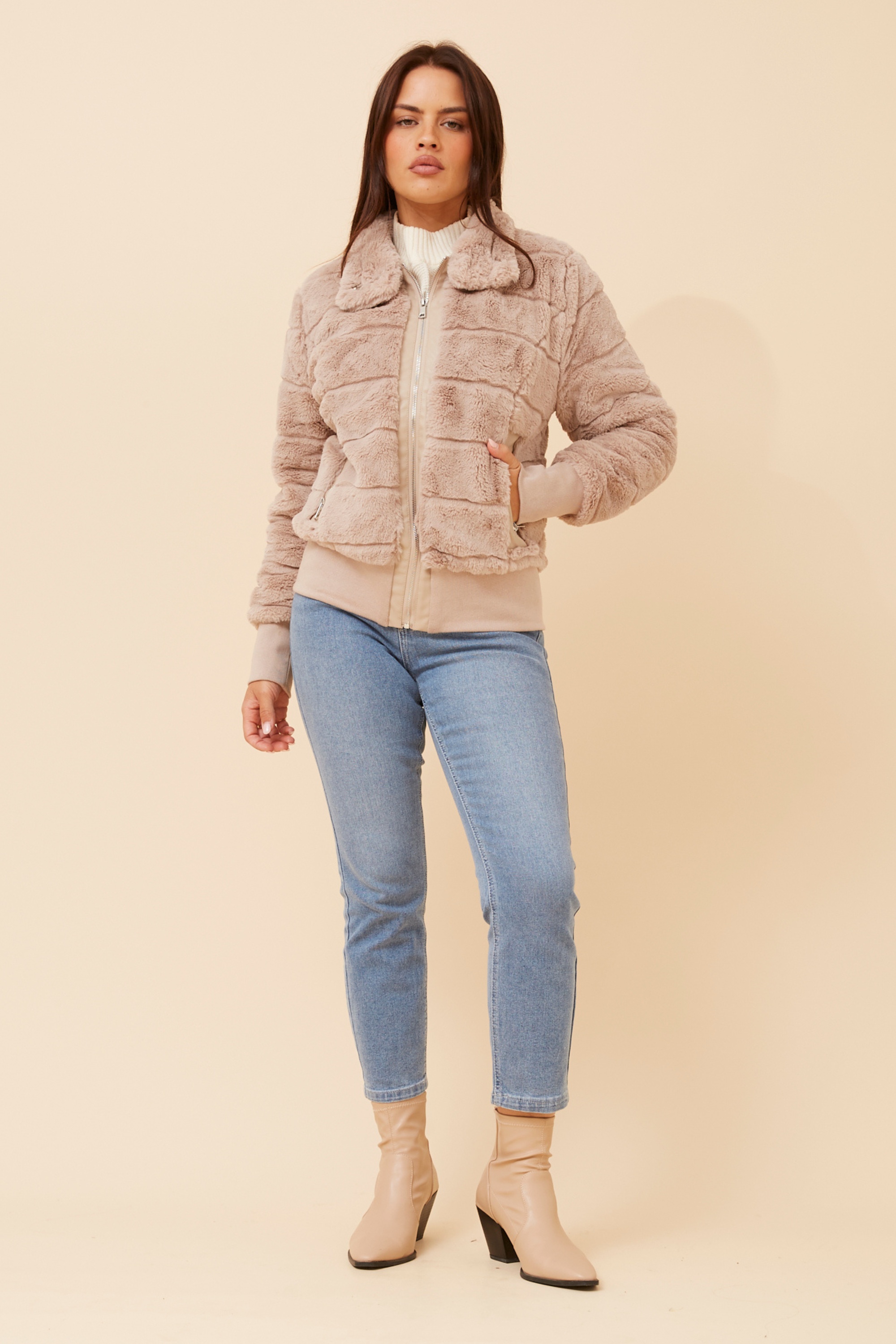 RAYMA FAUX FUR BOMBER JACKET