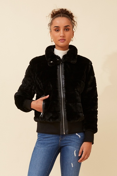 RAYMA FAUX FUR BOMBER JACKET