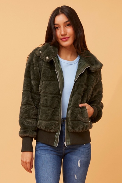 RAYMA FAUX FUR BOMBER JACKET