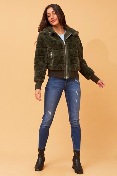 RAYMA FAUX FUR BOMBER JACKET