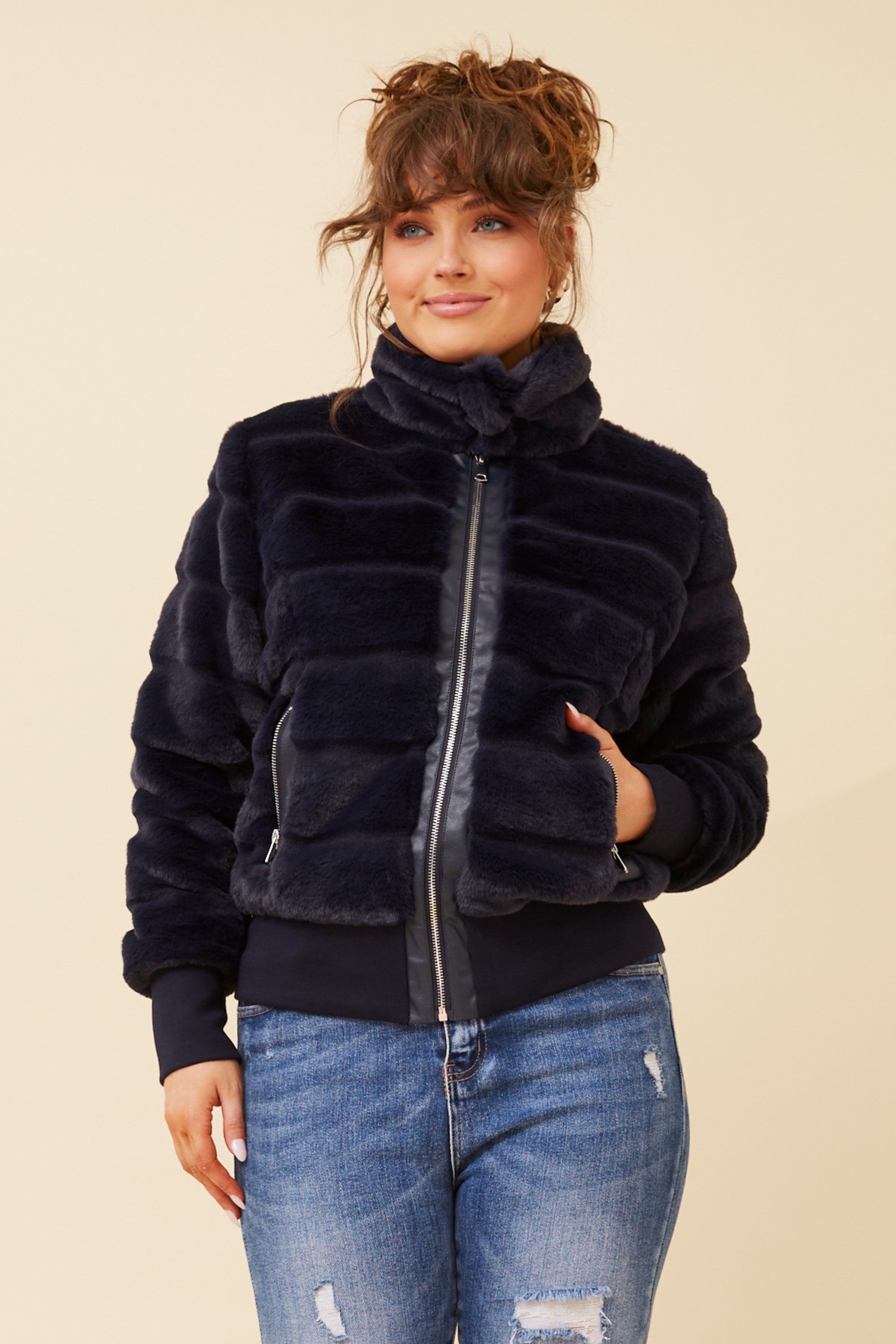 RAYMA FAUX FUR BOMBER JACKET