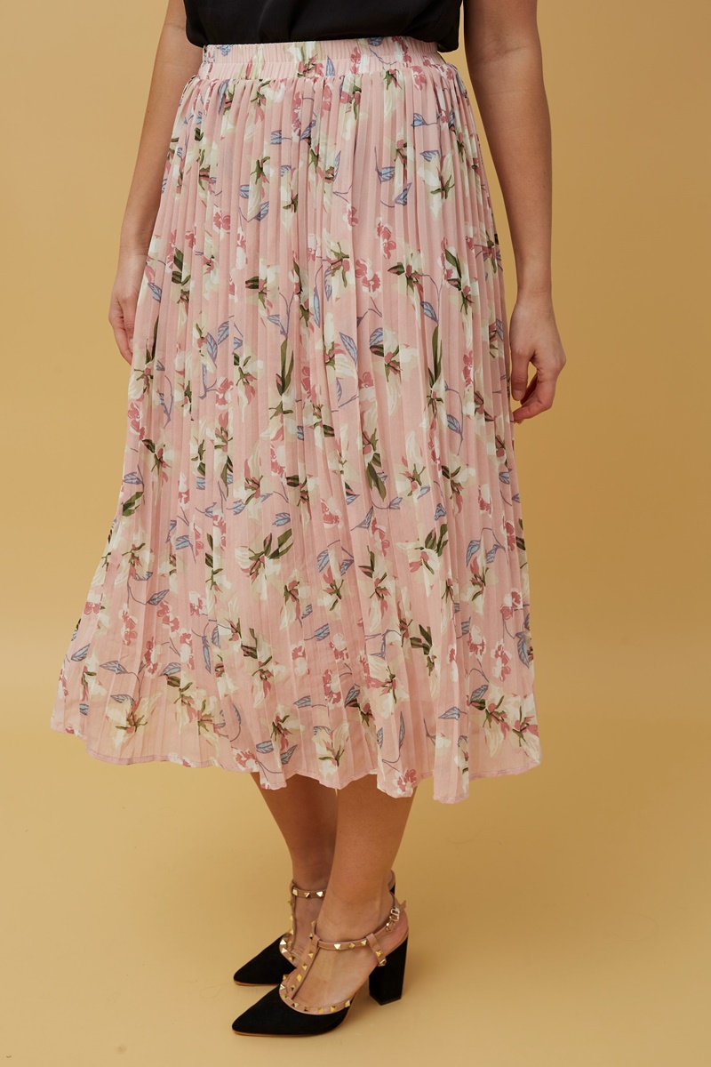 High waisted floral shop pleated midi skirt