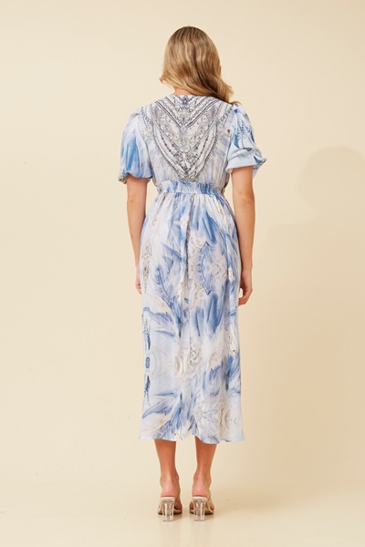 REID ARABESQUE PRINT MIDI DRESS