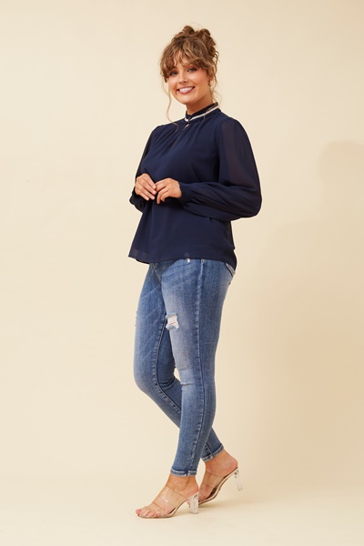 REYA DIAMANTE TRIM BLOUSE
