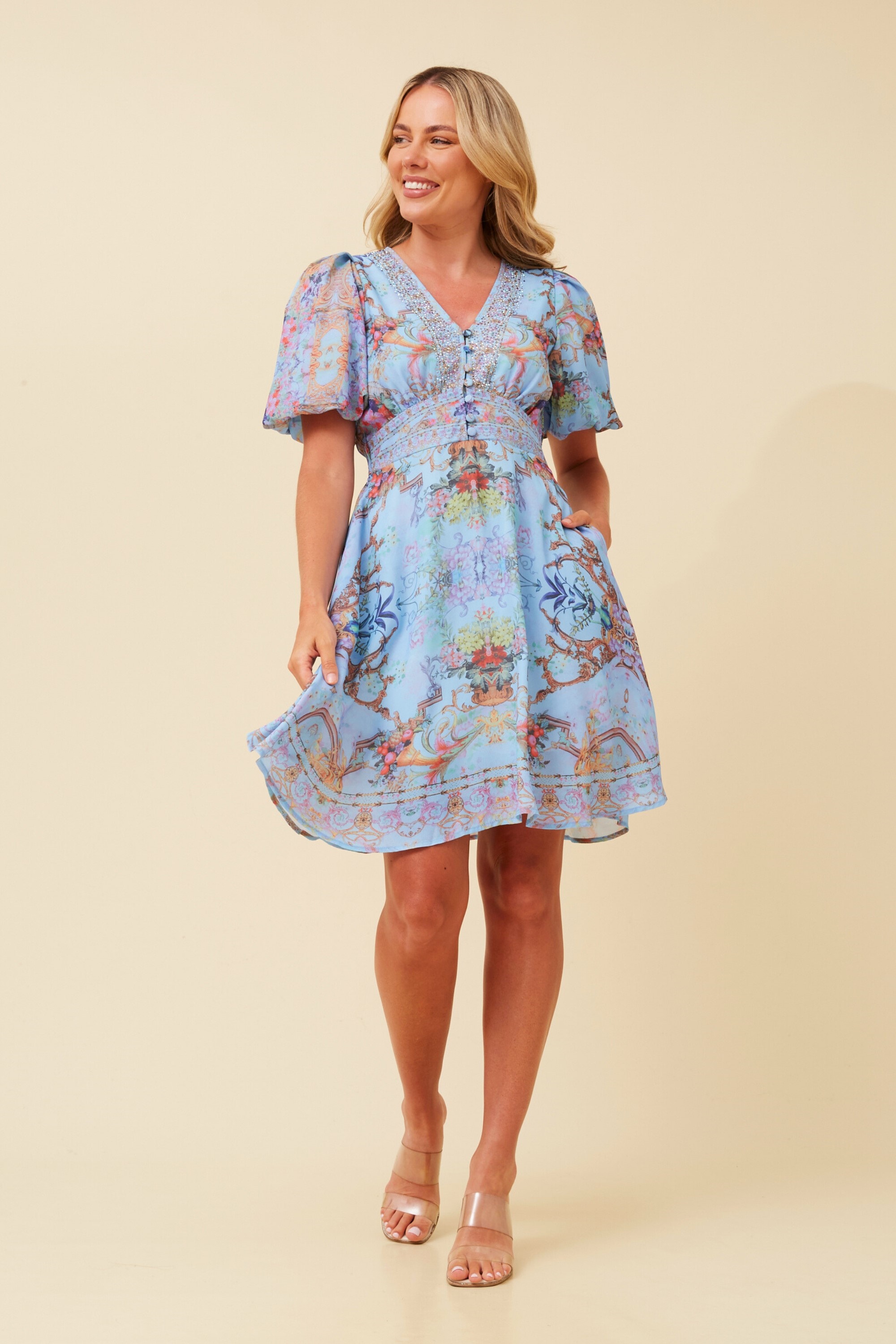 RHYS ARABESQUE PRINT DRESS