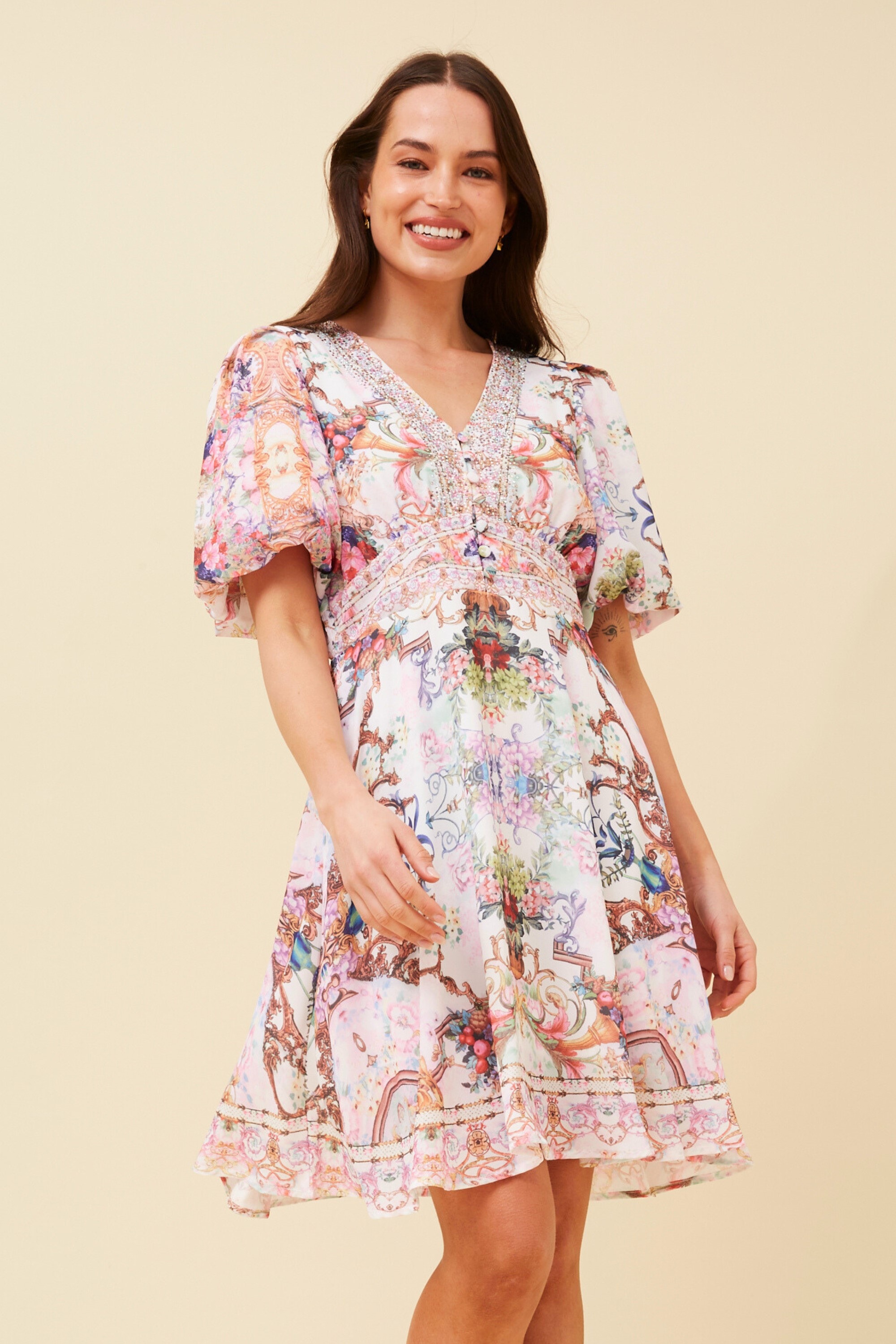 RHYS ARABESQUE PRINT DRESS