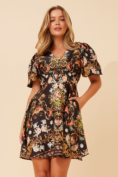 RHYS ARABESQUE PRINT DRESS