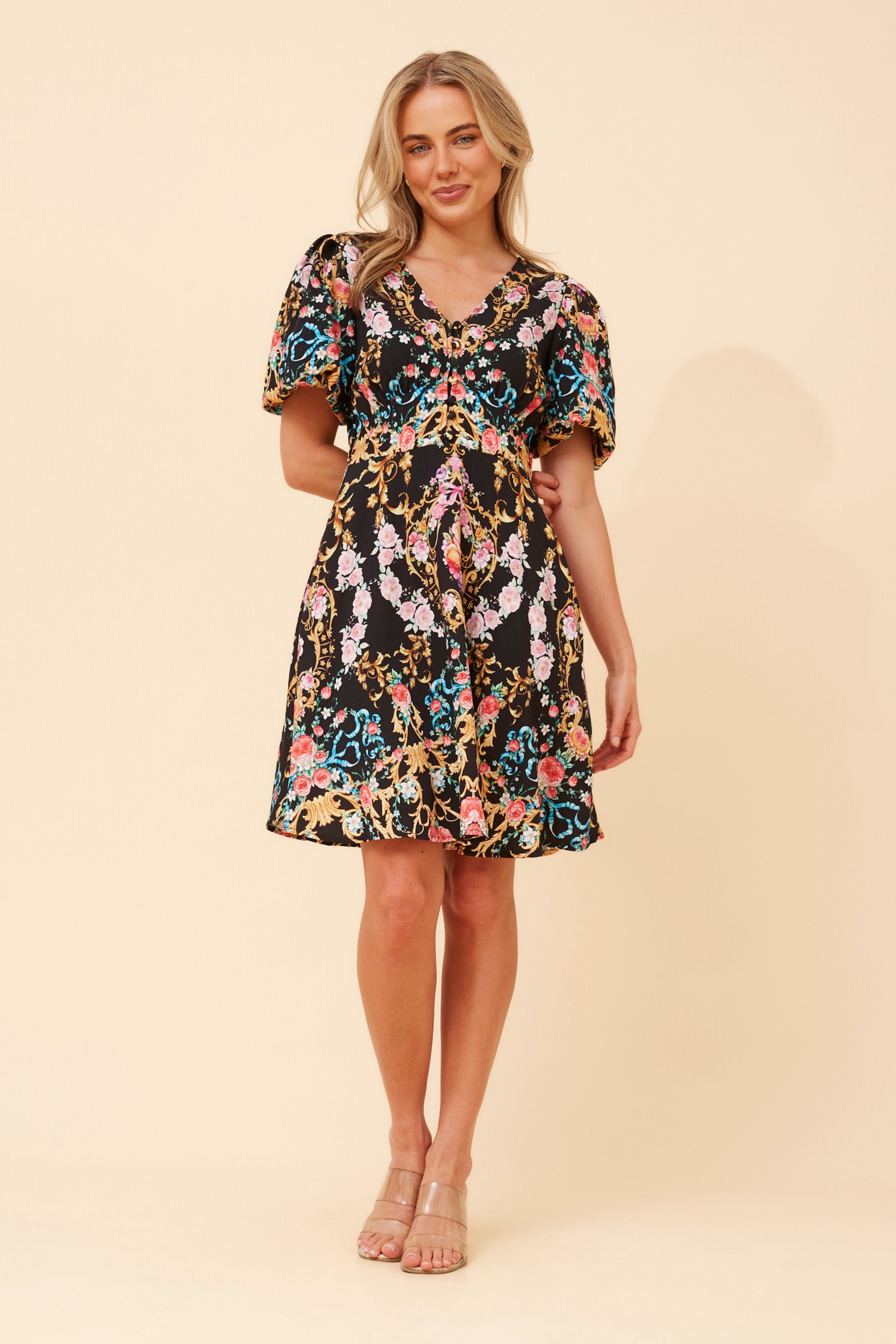 RHYS ARABESQUE PRINT DRESS