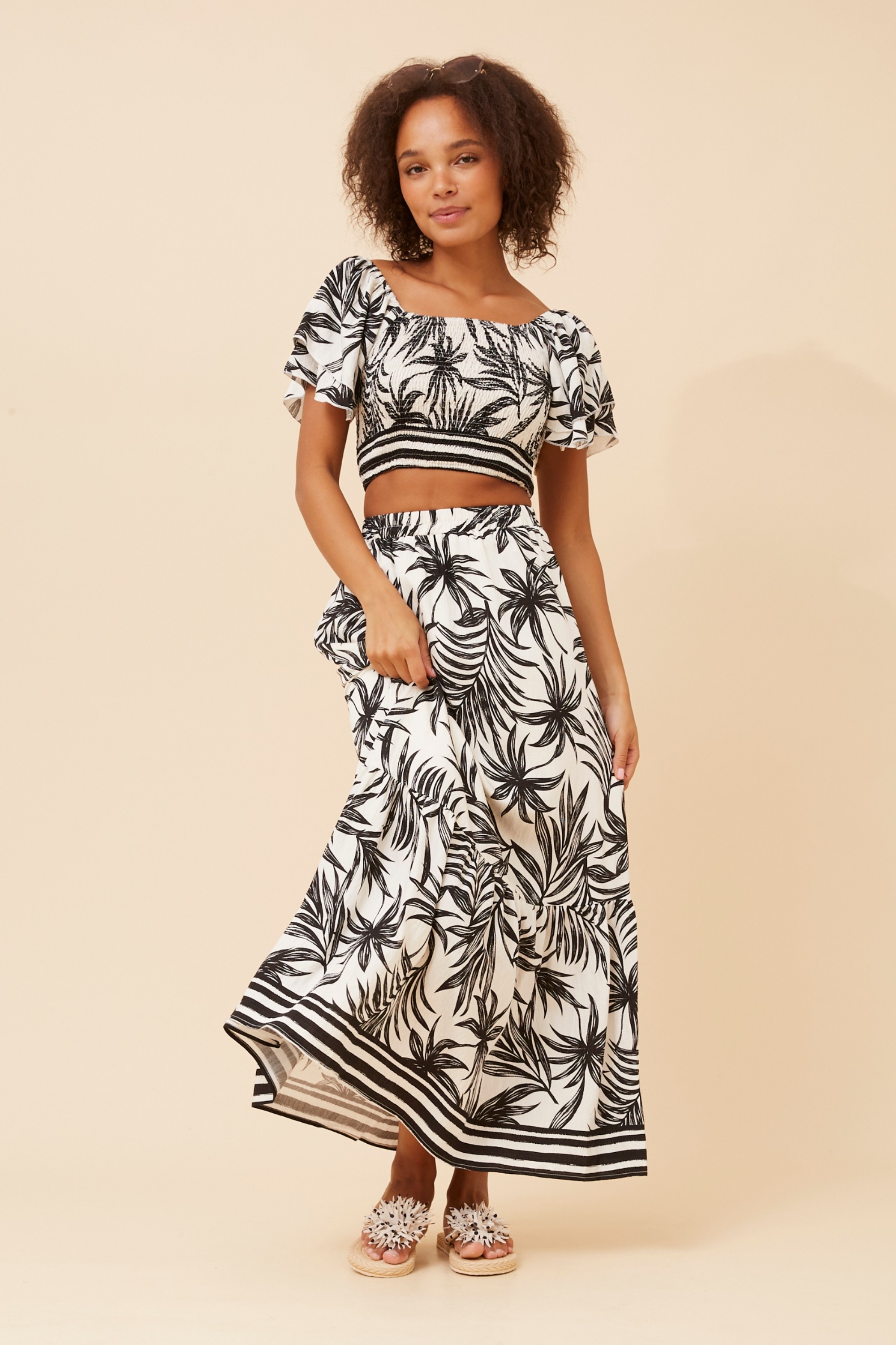 RIELLE PALM TREE PRINT SKIRT SET