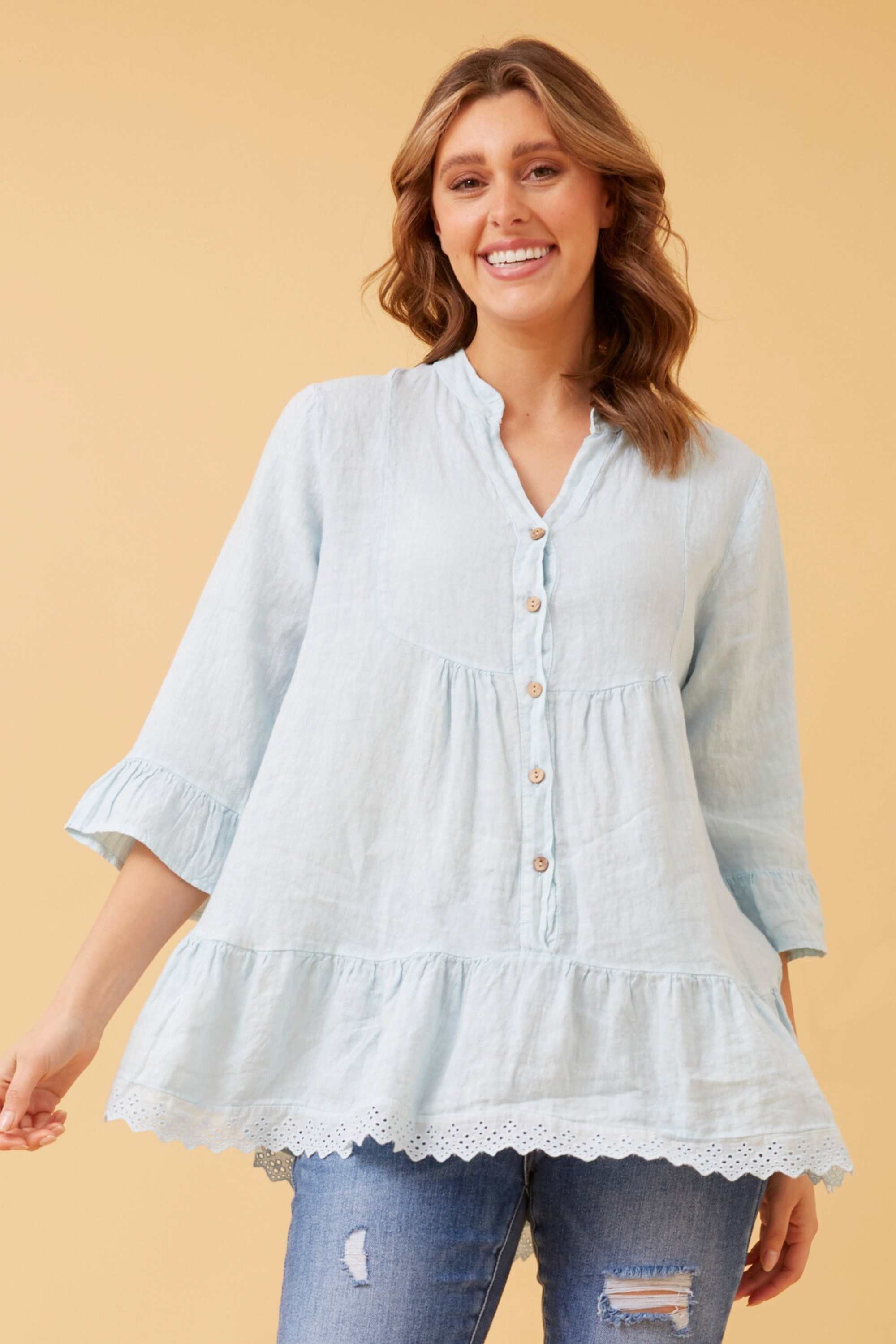 RINA BUTTON FRONT LINEN TOP