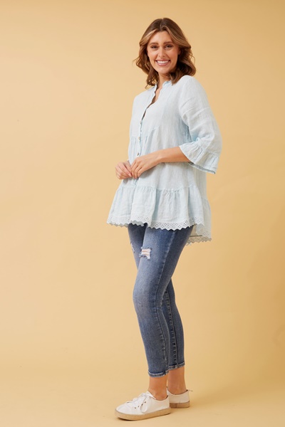 RINA BUTTON FRONT LINEN TOP