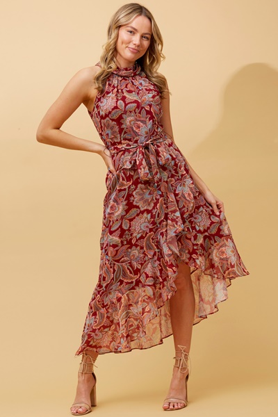 RIO FLORAL HALTER NECK DRESS