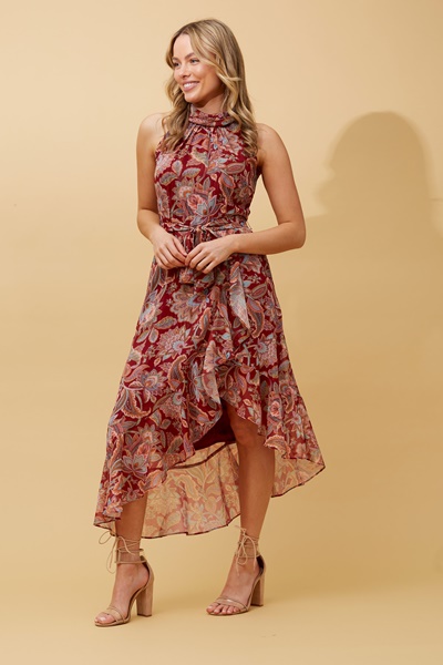 RIO FLORAL HALTER NECK DRESS