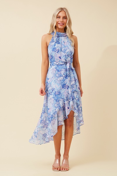 RIO FLORAL HALTER NECK DRESS