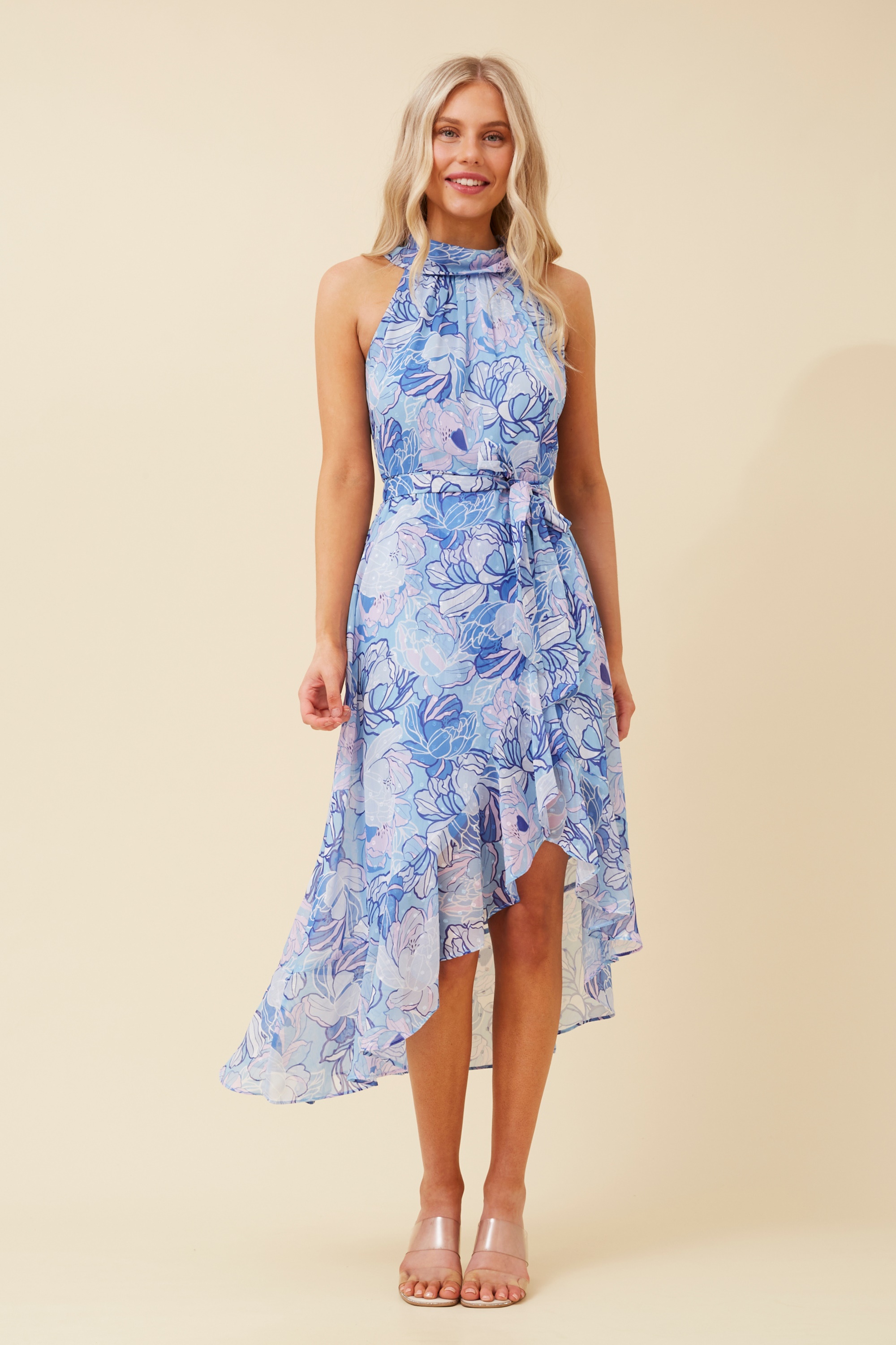 RIO FLORAL HALTER NECK DRESS