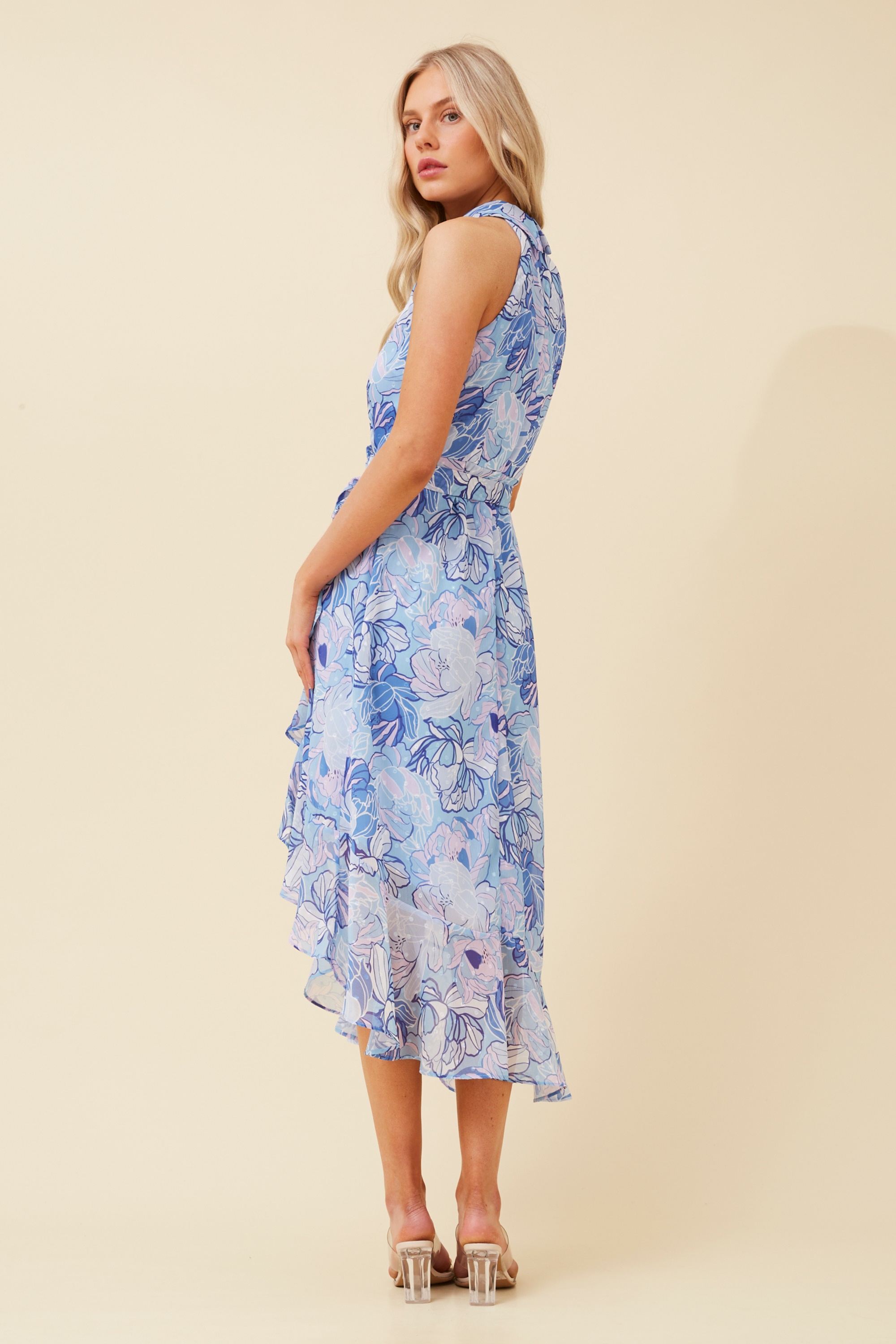 RIO FLORAL HALTER NECK DRESS