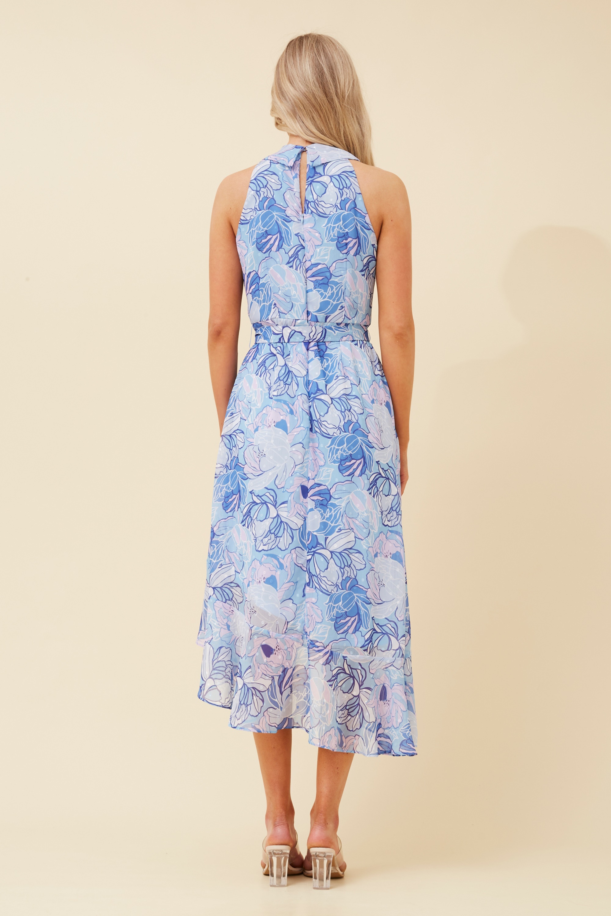 RIO FLORAL HALTER NECK DRESS