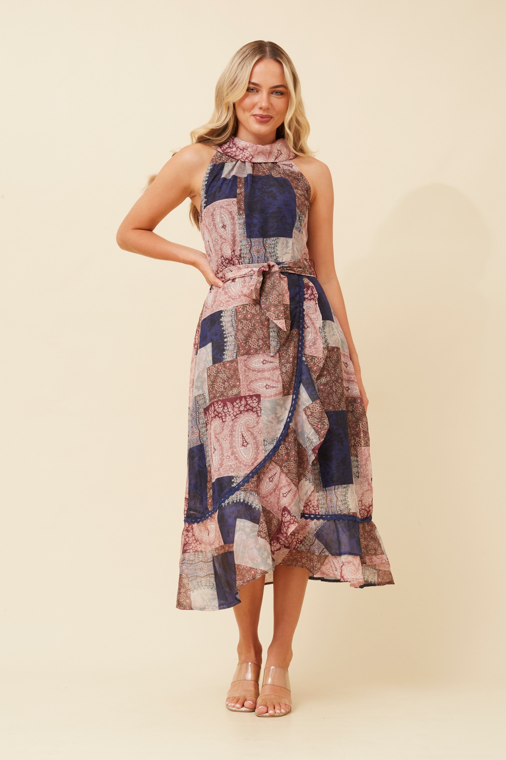 RIO PATCHWORK PRINT MIDI DRESS