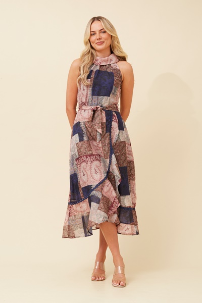 RIO PATCHWORK PRINT MIDI DRESS