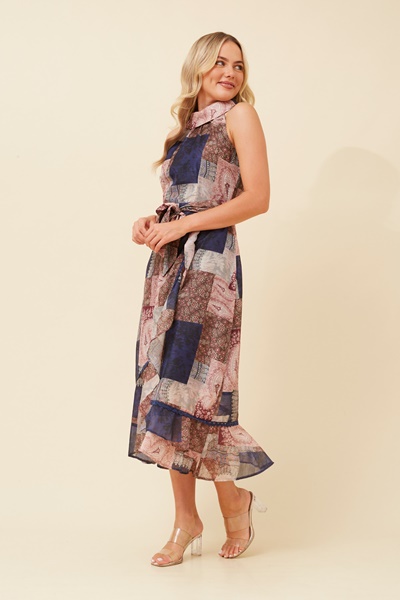 RIO PATCHWORK PRINT MIDI DRESS