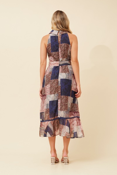 RIO PATCHWORK PRINT MIDI DRESS