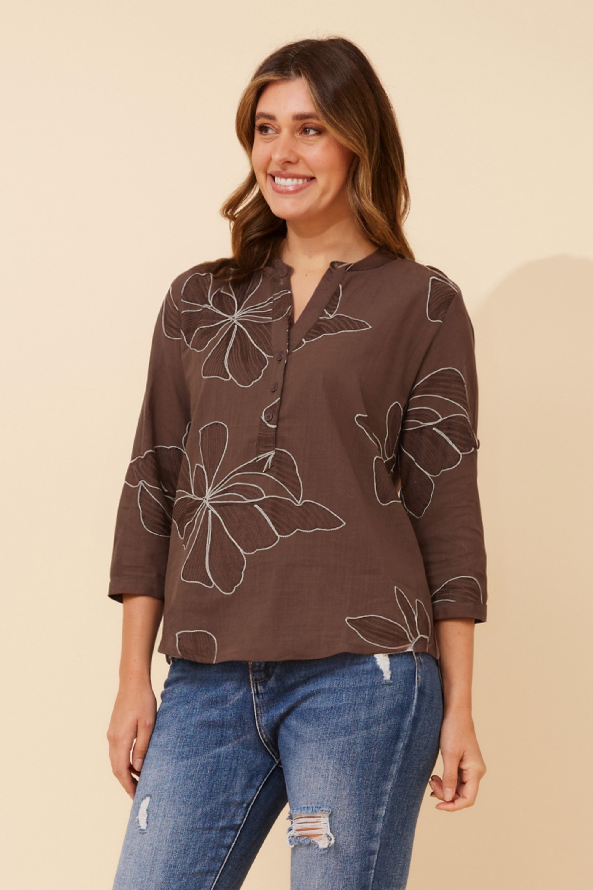 ROMINA FLORAL EMBROIDERED BLOUSE