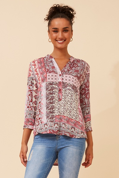 ROMINA PATCHWORK PRINT BLOUSE