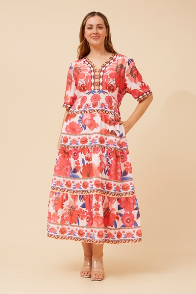 RONA FLORAL BORDER PRINT DRESS