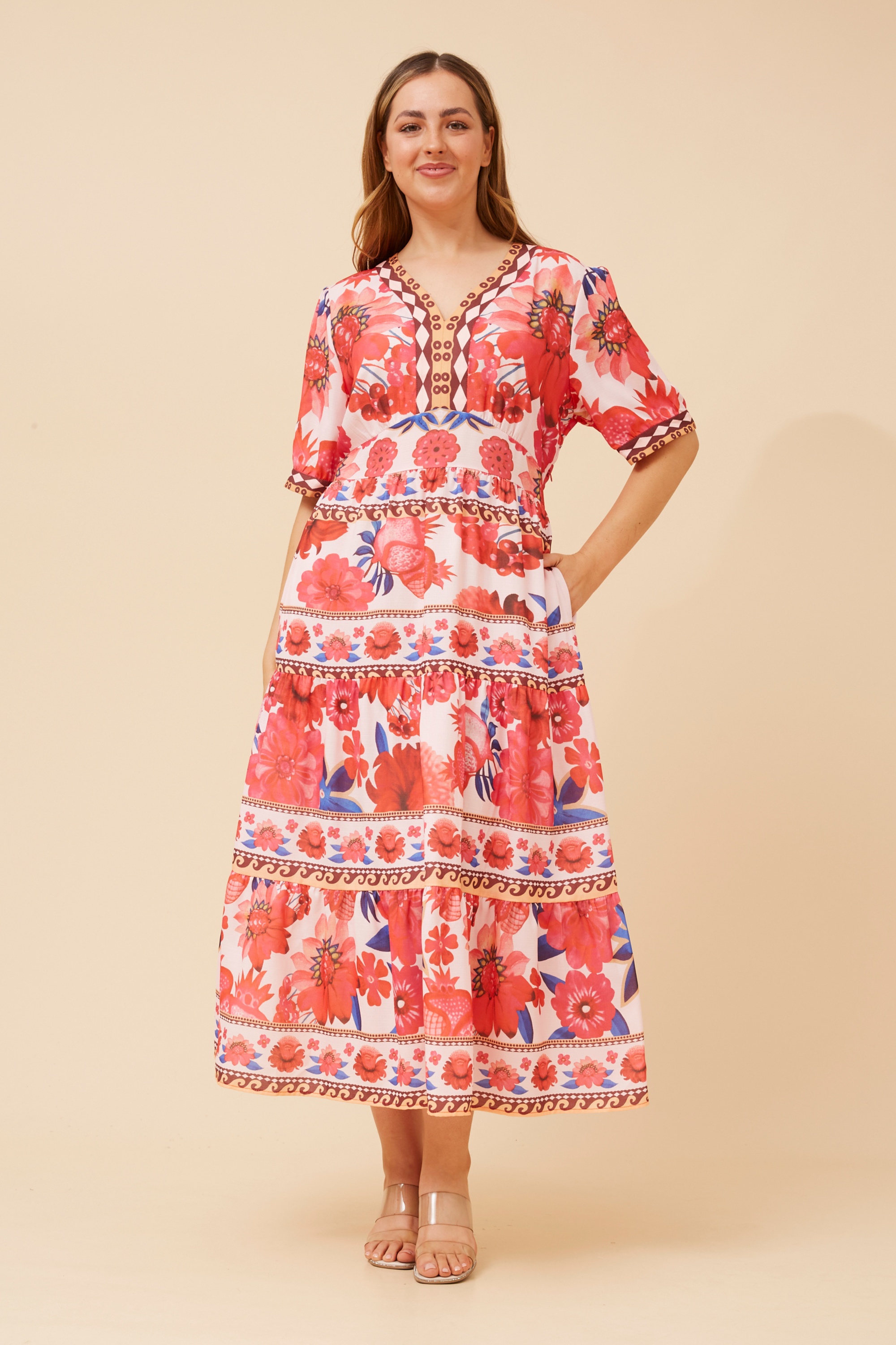 RONA FLORAL BORDER PRINT DRESS