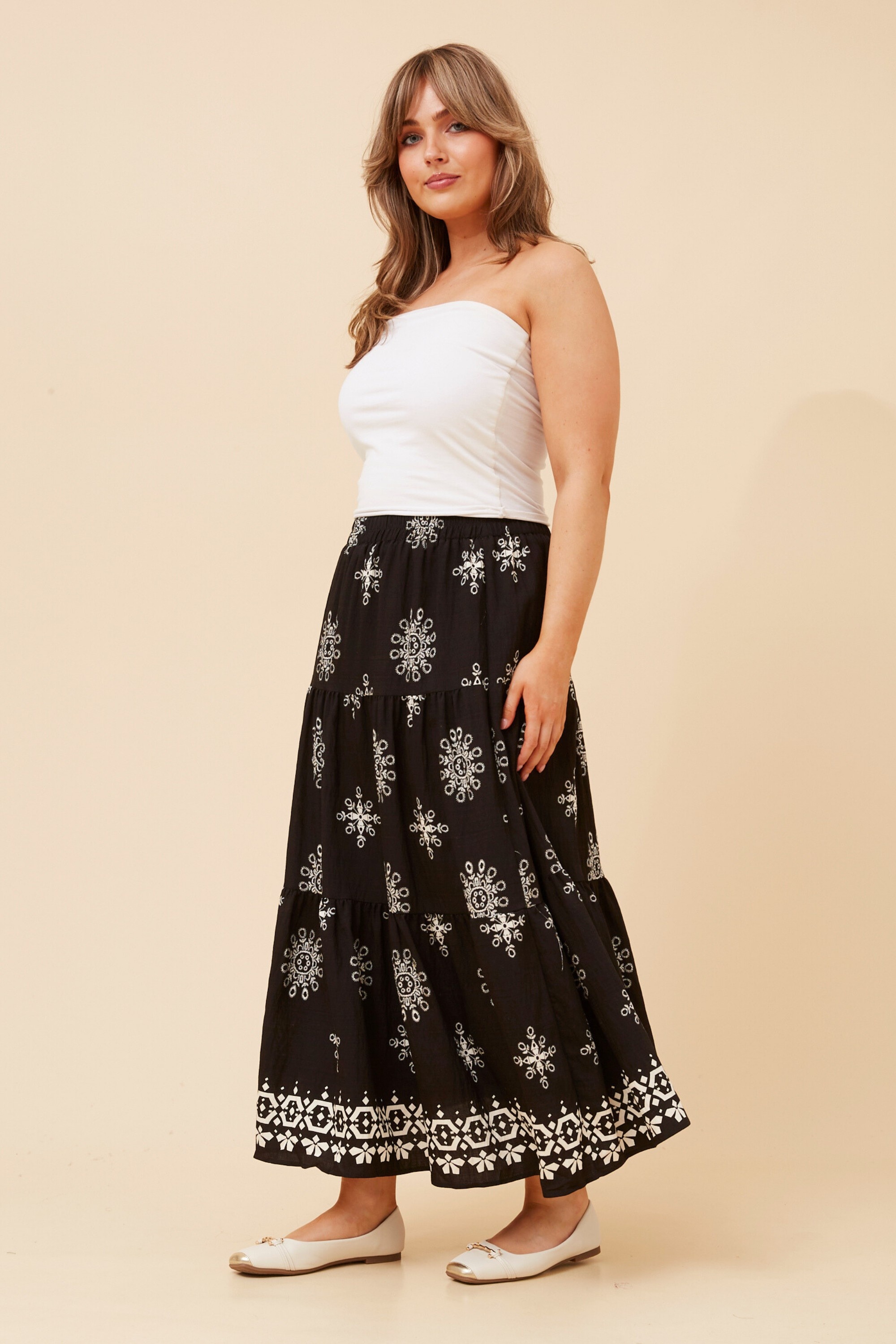ROSALINA EMBROIDERED MIDI SKIRT