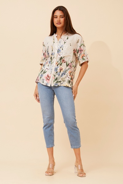 ROSALVA FLORAL PRINT LINEN SHIRT