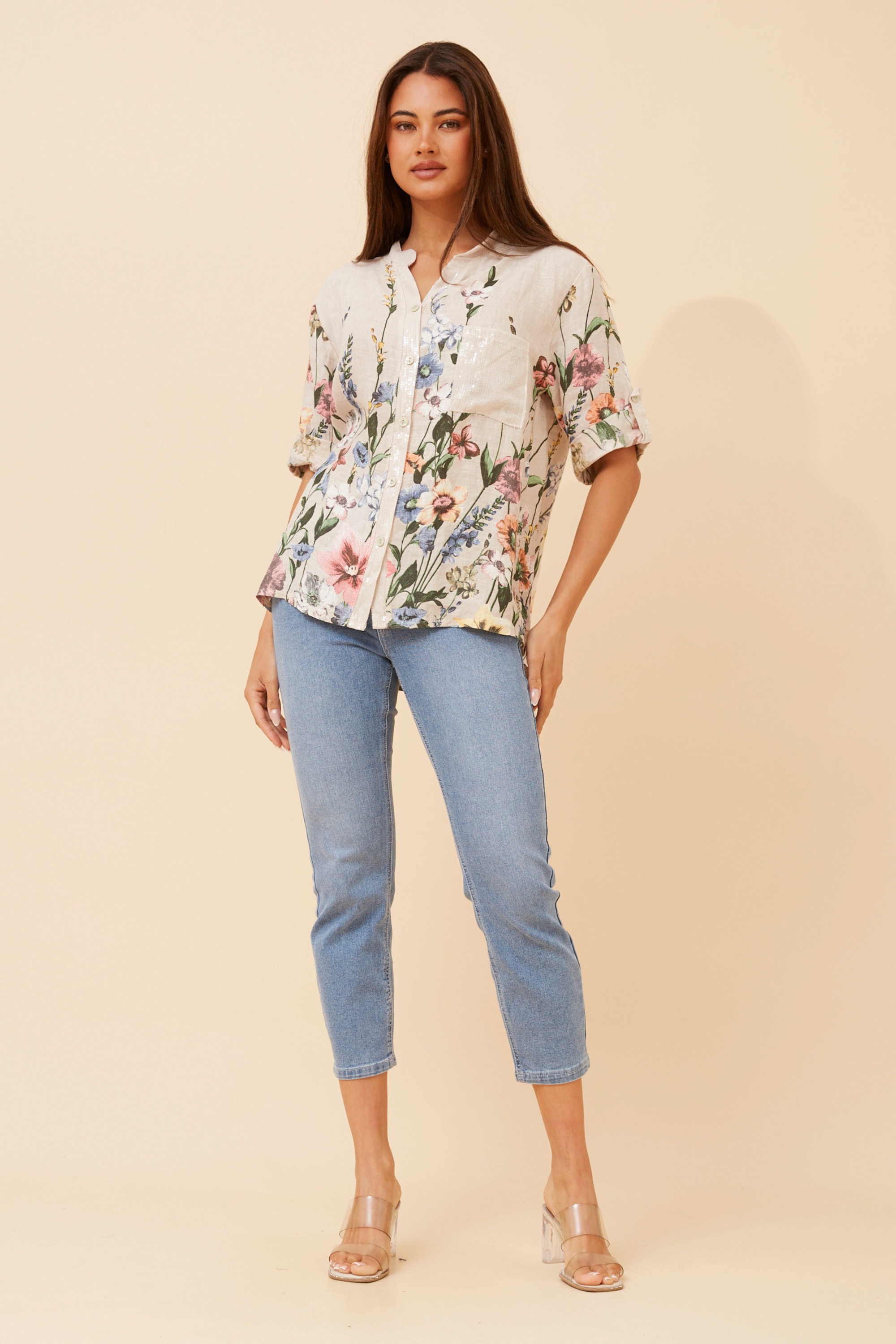 ROSALVA FLORAL PRINT LINEN SHIRT