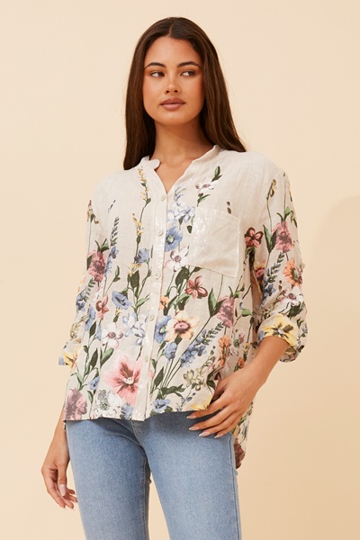 ROSALVA FLORAL PRINT LINEN SHIRT