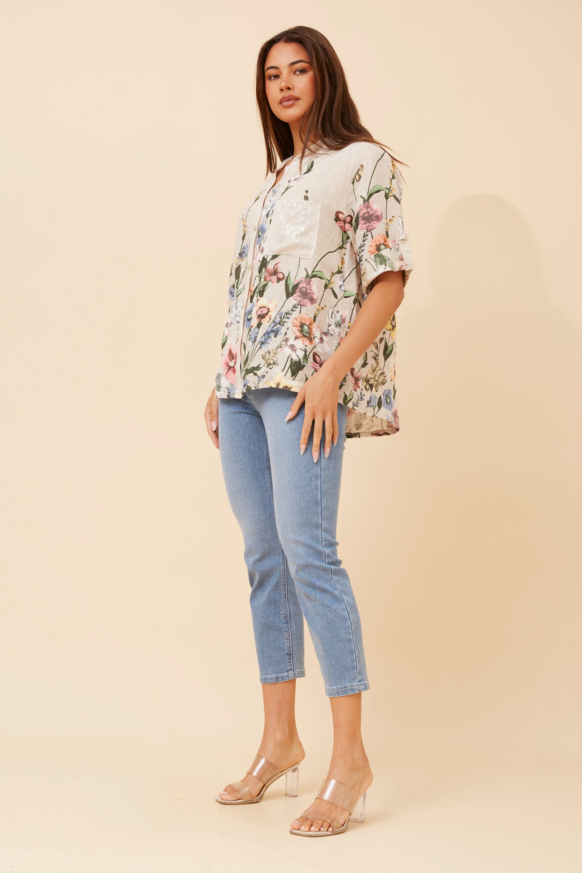 ROSALVA FLORAL PRINT LINEN SHIRT