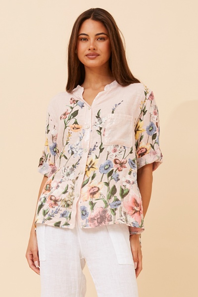 ROSALVA FLORAL PRINT LINEN SHIRT