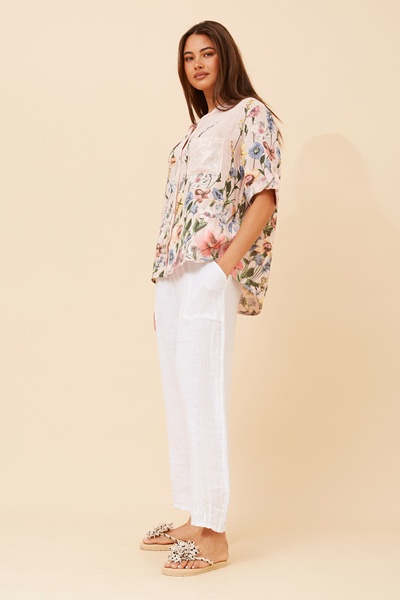 ROSALVA FLORAL PRINT LINEN SHIRT