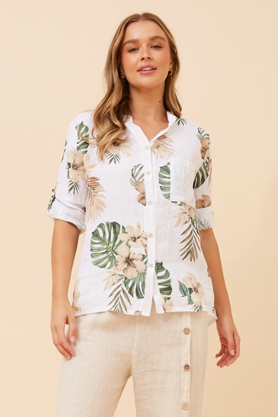 ROSALVA TROPICAL PRINT LINEN SHIRT