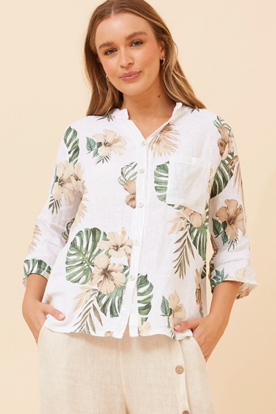 ROSALVA TROPICAL PRINT LINEN SHIRT