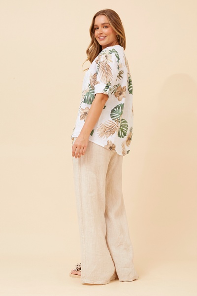 ROSALVA TROPICAL PRINT LINEN SHIRT