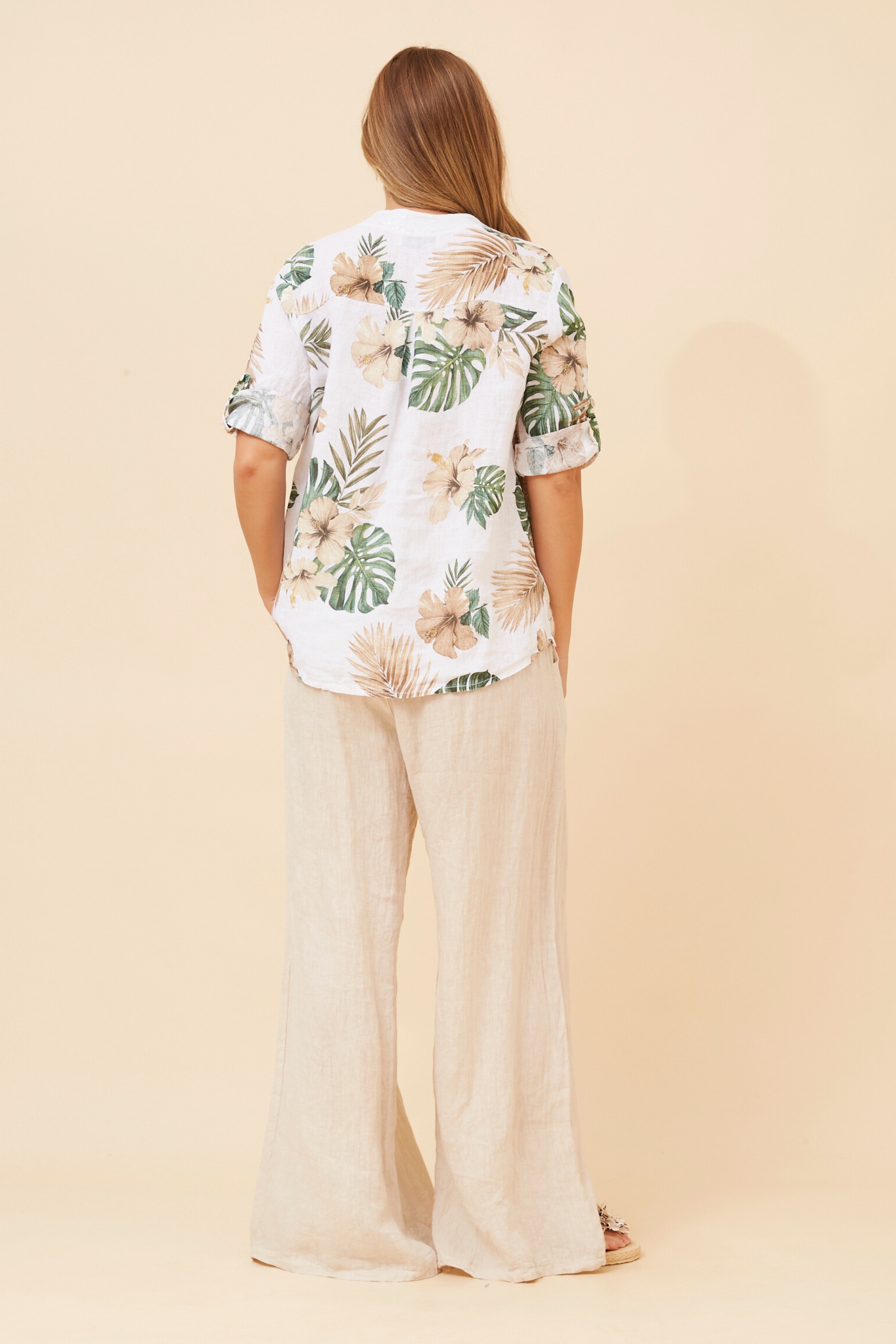 ROSALVA TROPICAL PRINT LINEN SHIRT