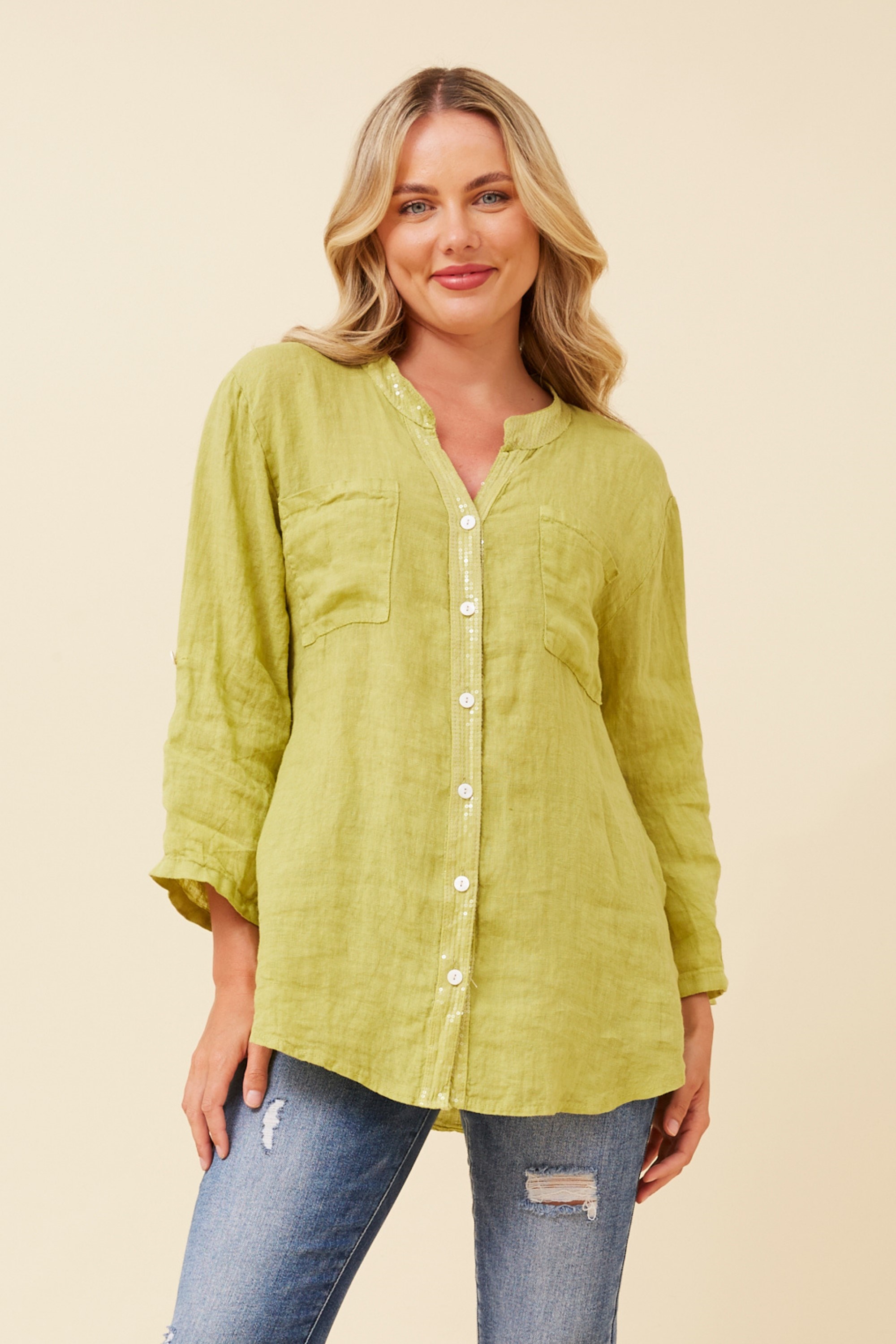 ROSEANNE LINEN SOLID SHIRT