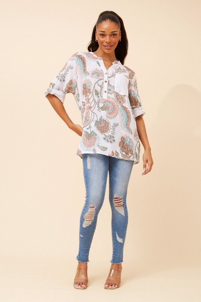 ROSETTA ABSTRACT PRINT LINEN TOP