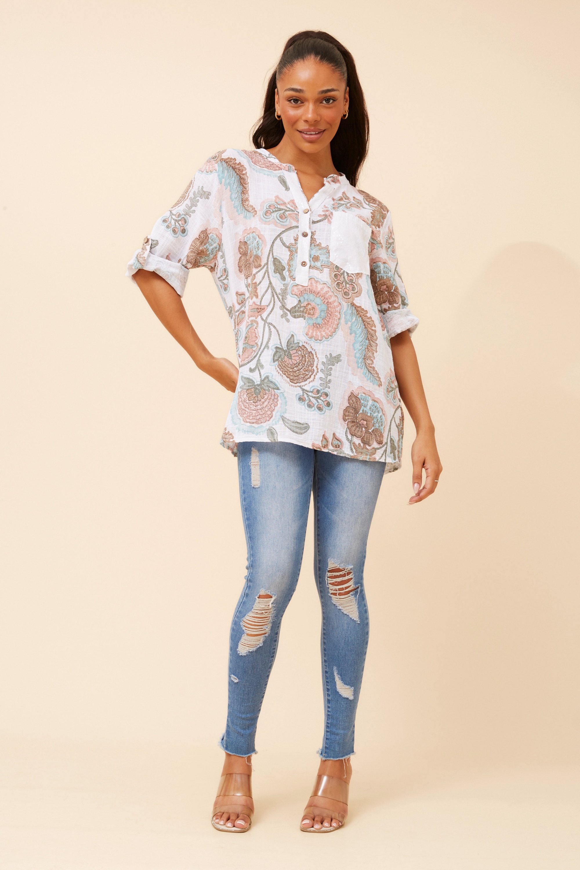 ROSETTA ABSTRACT PRINT LINEN TOP