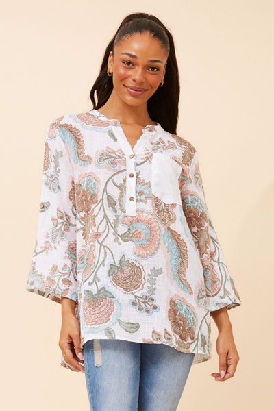 ROSETTA ABSTRACT PRINT LINEN TOP