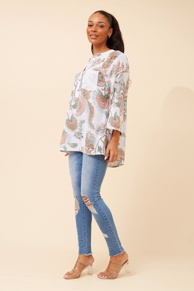 ROSETTA ABSTRACT PRINT LINEN TOP